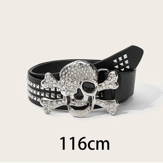 Silver Skull Buckle Women's Belt Hip Hop Punk Y2k Girls Black Pu Pin Buckle Girdle Goth Retro Jeans Accessories Rivet Waistband