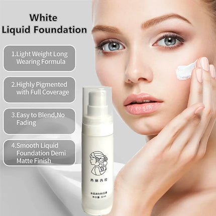 Pure White Liquid Foundation – Mixable Tone Adjuster for COS & Daily Makeup, Long-Lasting Brightening Base, Waterproof, Unisex