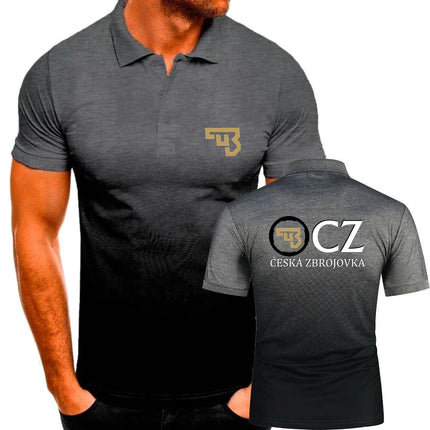 Summer Men's Polo Shirts CZ Ceska Zbrojovka Firearms Men's T-Shirts Short Sleeve Tees Gradient Color Mesh Cotton Lapel Tops S-5XL