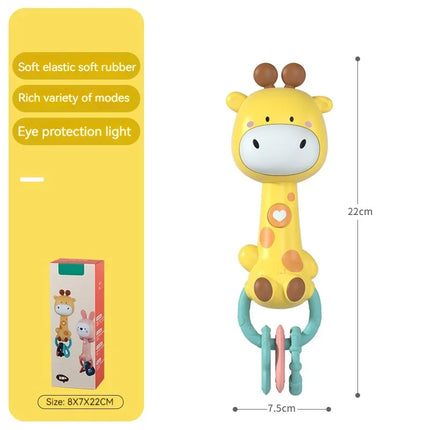 Baby Musical Rattle Toy-Light-Up Teether & Sensory Chew, BPA-Free Soft Rubber, Baby Shower & 1st Birthday Gift for 6-18 Months