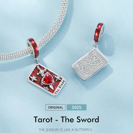 WOSTU 925 Sterling Silver Colorful Tarot Cards Charm Pendent Magic Star Moon Sun Lover Bead Fit DIY Bracelet Necklace Women Gift