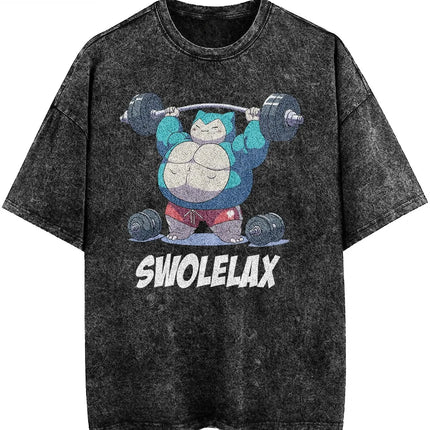 2026 Hot Sale Pokemon Squirtle Gym Muscle T-Shirt Vintage Washed Anime Graphic Tee Unisex Streetwear Short Sleeve Top Gym Lovers