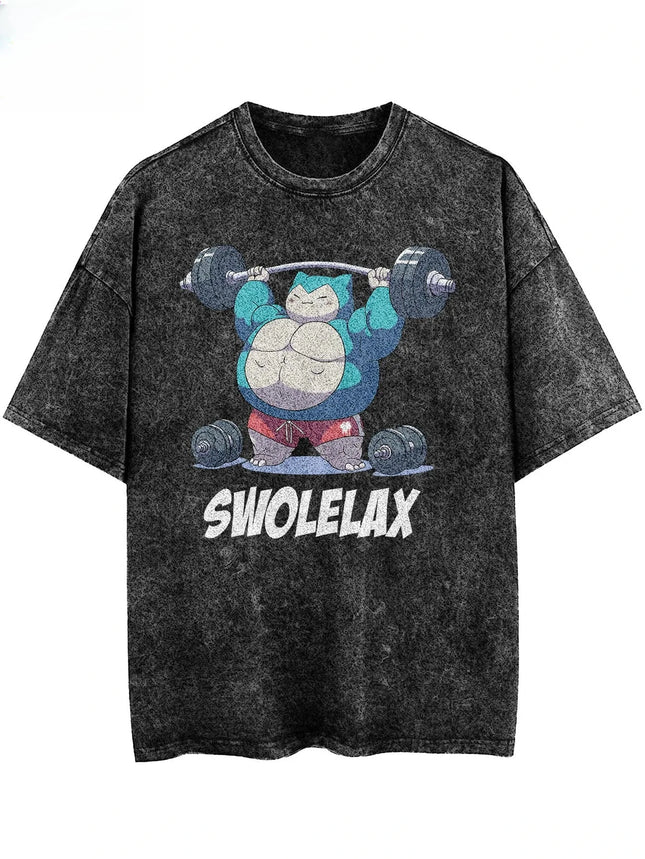 2026 Hot Sale Pokemon Squirtle Gym Muscle T-Shirt Vintage Washed Anime Graphic Tee Unisex Streetwear Short Sleeve Top Gym Lovers