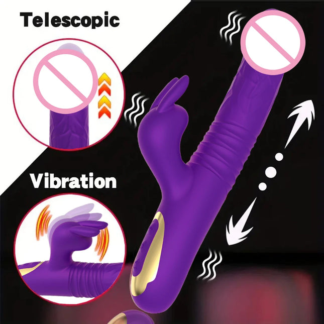 2 in 1 Rabbit Vibrator Automatic Telescopic Rotation G-Spot Clitoris Stimulator Female Dildo Sex Toys Goods for Women Adults 18