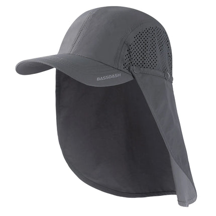 BASSDASH UPF 50+ Foldable Fishing Hat Baseball Cap with Removable Neck Flap Portable for Men Women Golf Hiking
