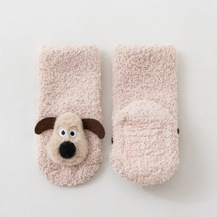 Thick Baby Socks For Autumn And Winter Newborn A-class Floor Socks Anti Slip Cartoon 3D Dog Warm Toddler Socks For Kids 0-3 Y