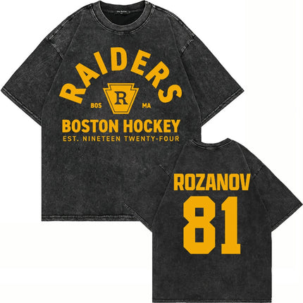 100% Cotton Vintage Washed Heated Rivalry Ilya Rozanov 81 Boston Raiders T Shirt Men Scott Hunter Shane Hollander Acid Wash Tees