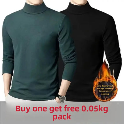 Thickened Inner Fleece-Lined Men's Polo/Turtle Neck Warm Long Sleeve Base Layer Top Autumn Winter Fashion Outwear T-Shirts