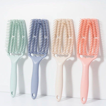 hollow elastic exfoliating comb brush nylon women's massage comb curly hair salon styling tool Special for real hair wigs