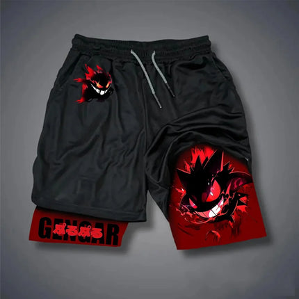 Oversized Pokémon Gengar 2026 Summer Harajuku Anime Printed Y2K Hip Hop Sports Quick Drying Breathable Double Layer Shorts
