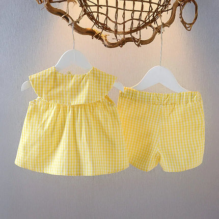 2025 Baby Girl Summer Clothes Sets Infant Kid Cute Fruit Cotton Girls Plaid Sweet Princess 2pcs Suit Children's Clothing Clothes