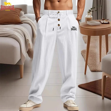 LONSDALE's Men's Casual Breathable Cotton and Linen Pants, Trendy Street Sport Pants, Loose Straight Beach and Outdoor Pants