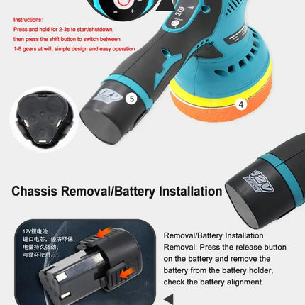 Wireless Car Polisher 12V 2800-5500rpm Cordless Car Polishing Machine Electric Polishing Wax Tool Noiseless 8 Variable Speeds