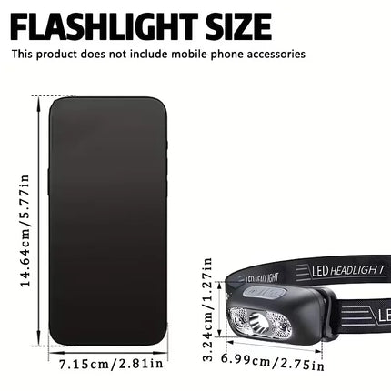 Strong Light Headlamp Portable LED Sensor Headlamp USB-C Rechargeable Head Flashlight Outdoor Camping Fishing Emergency Lantern