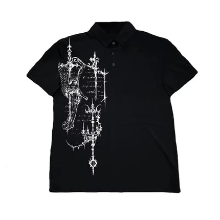 Peace Flag America Retro Polo Shirt Y2k Streetwear Letter Embroidery Lapel Shirt Casual Short Sleeve Jersey Hip Hop Men Clothing