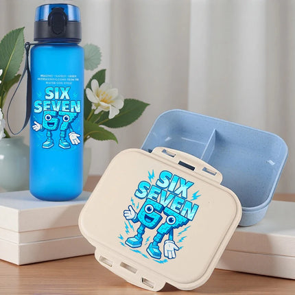 2pcs Steal A Brainrot Bento Lunch Box Water Bottle 67 Six Seven Cartoon Printed Lunch Box Boys School Supplies Children Gifts