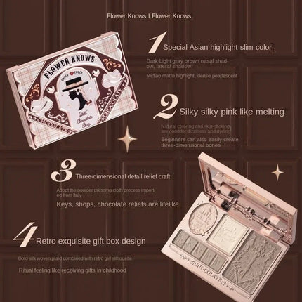 Original Flower Knows Chocolate Wonder-Shop Highlighter Contour Powder Face Palette For Women Bronzer Illuminator Highend Makeup