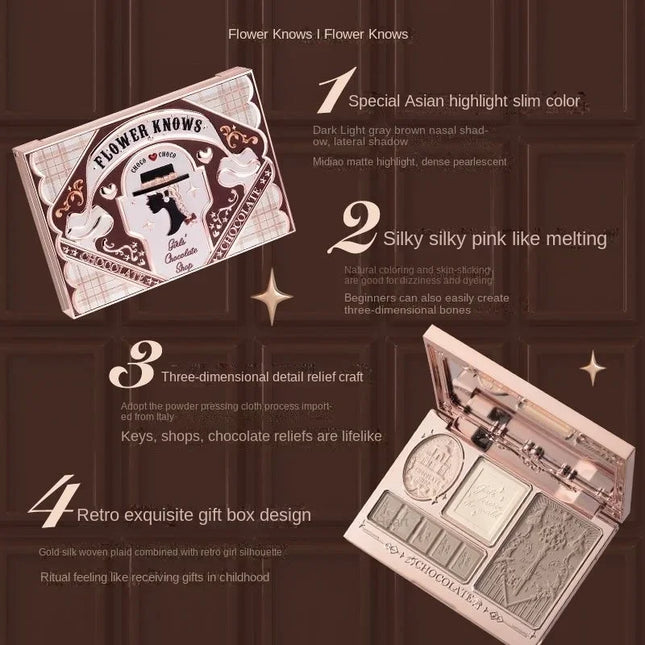 Original Flower Knows Chocolate Wonder-Shop Highlighter Contour Powder Face Palette For Women Bronzer Illuminator Highend Makeup