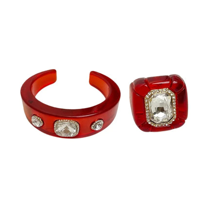 Luxury Jewelry Sets Resin Chunky Bangles Rings Exaggerated Designer Open Bracelet Women's Gift Set Party Accessories New