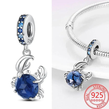 925 Sterling Silver Blue Ocean Series Beaded Charms  Pendant Fit for The Brand's DIY Bracelet Women Jewelry Girlfriend Gifts
