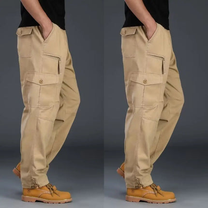Men's Workwear Pants Multiple Pockets Outdoor Casual Trousers Wear-Resistant Loose Straight Leg Long Pants High Waist Zipper