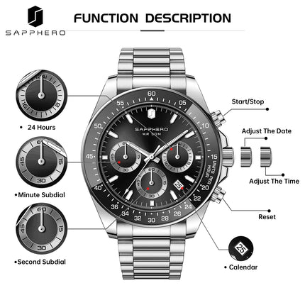 SAPPHERO Fashionable Men's Watch Date Display 5ATM Waterproof Watch Stainless Steel Watch Strap Men's Gift Watch For Men