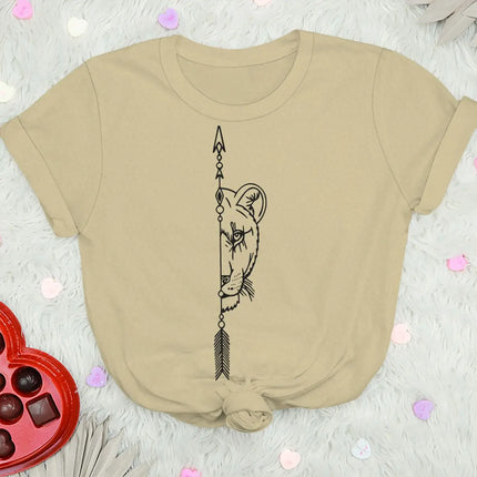 Couple Vintage Lion Print Casual T-shirts Short Sleeve Round Neck Women Men Streetwear Lover Matching Clothing
