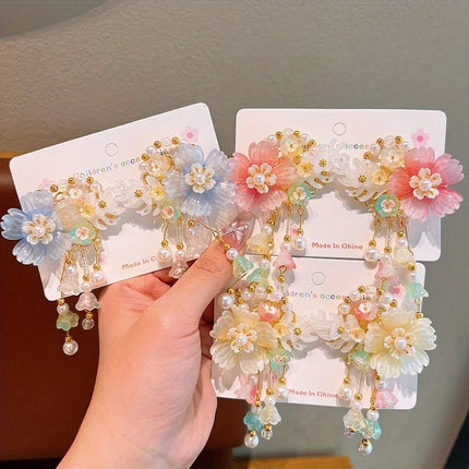 Kids Accessories Chinese Silk Butterfly Pin - Embroidery Tassel Danglers Coming-of-Age Ceremony Collection Butterfly Hair Clip