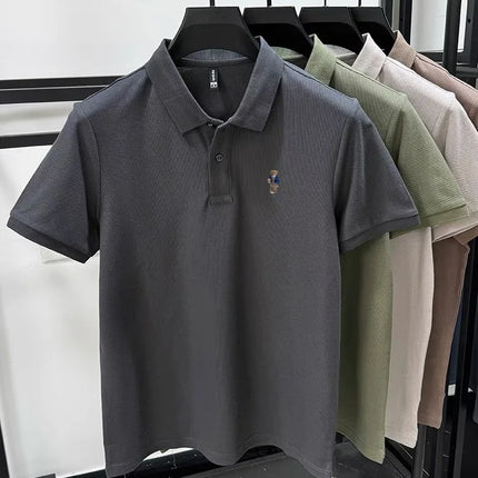 Summer high-quality cotton short-sleeved men's polo shirt, fashion brand, teddy bear embroidery, golf business casual T-shirt
