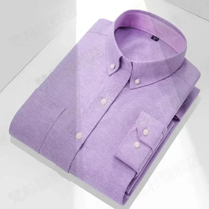 New Men's Oxford Spinning Short Sleeve Solid Color Tooling Business Casual White Shirt Slim Fit Trend Long Sleeve Casual Shirts