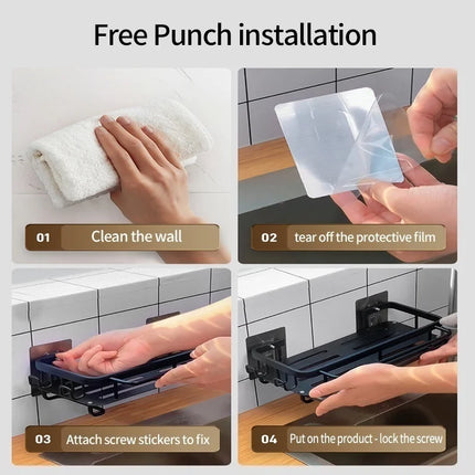 Multi-functional Kitchen Shelf, Drying Rack, Mop Storage, No-Drill Wall Mount, Home Spice Rack, Sink Faucet Basin