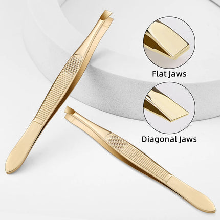 A gold stainless steel eyebrow tweezers, with flat and oblique styles, plucking eyebrows and beard pliers tweezers tools, unisex