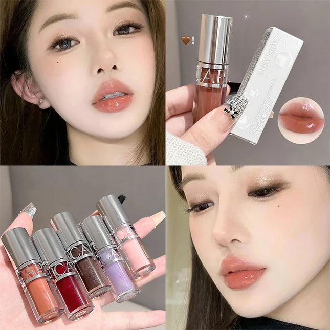 Cappuvini Peach Jelly Water Light Glass Gloss Lip Gloss Lasting Non-stick Waterproof Lip Plumping Moisturizing Lipgloss Makeup