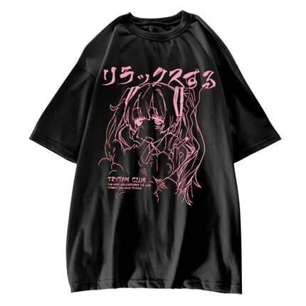 Women Clothing Women's T Shirt Y2k Japanese Harajuku Graphic Kawaii T Shirts Anime Print Oversized T Shirt Plus Size Grunge Top