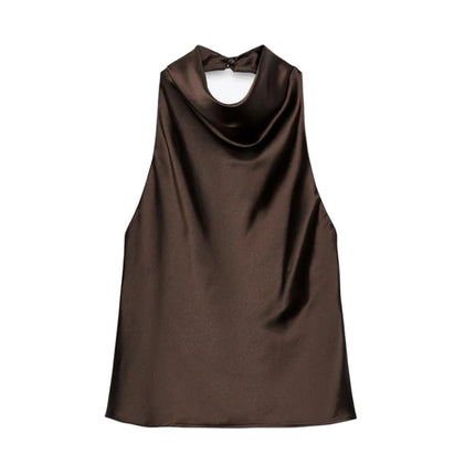 WOMEN 2025 Halter Tops for Women Black Satin Backless Top Female Pink Summer Beach Top Woman Off Shoulder Camisole Top Women