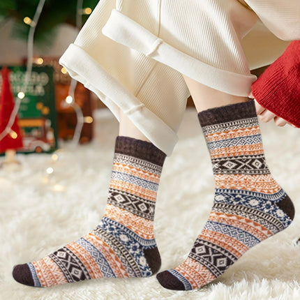 1/2/5 Pairs Women's Autumn Winter Wool Socks Warm Soft Mid Length Socks Ultra Thick Women's Antifreeze Cashmere Short Socks