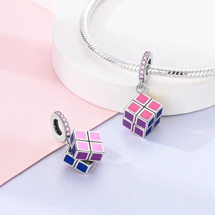 Original 925 Sterling Silver Charms Bead Inlaid Zirconium Jigsaw Puzzle Pendants Gift Fit Bracelet Jewelry DIY Marking