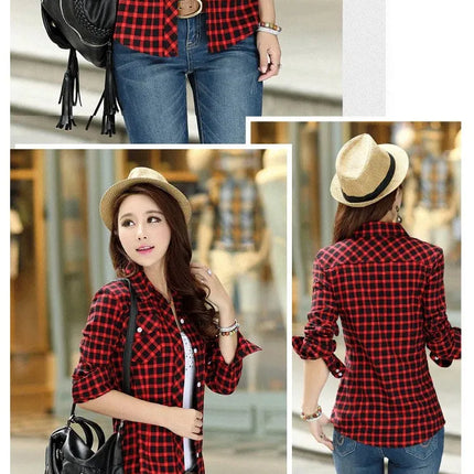 Slim Fit Plaid Long Sleeve Women's Shirt Qiang Yixuan Brand Autumn New Korean Version Cotton Button-Up Shirt