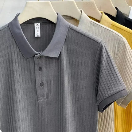 Fashionable Casual Knitted Striped Men's Polo Shirt Breathable Lightweight Summer Suitable for All Ages And Occasions