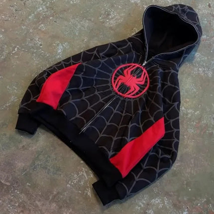 Y2k Retro Gothic America Spider Foaming 3d Print Hoodies Fashion Oversized Loose Full Zipper Hoodie Men Jacket Street Sweatshirt