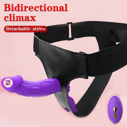 Remote Control Vibrating Silicone Strap On Dildo Harness, Adjustable Wearable Pegging Panties for Couples, Detachable Dual Stimu