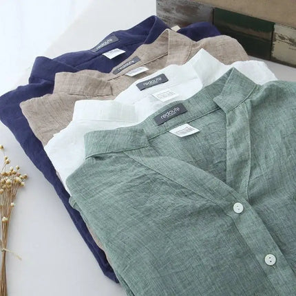 Women's Japanese Style Sun-Protective Linen Shirt Loose 3/4 Sleeve Stand-Up Collar Fresh And Comfortable Linen Blend