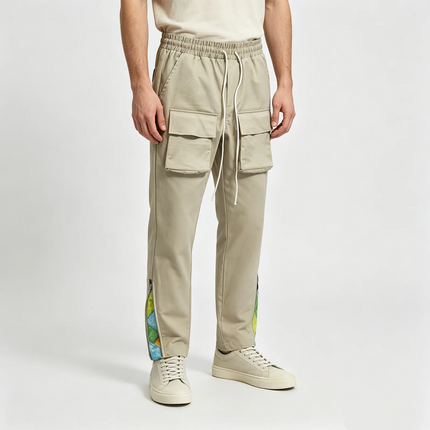 Patchwork Cashew Flower Print Side Zip Up Cargo Pants Men Y2k Streetwear Casual Functional Relaxed Fit Cargo Trousers Male