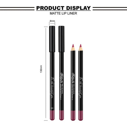 Matte Lip Liner Pencil 12 Assorted Colors Lipstick Eyeliner Natural Makeup Soft Pencil Waterproof and Long Lasting Lip Liner Pen