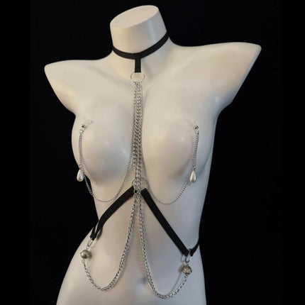 Women's Nipple Clamps Body Chain with Tassel Bells and Pearl Chain Body Restraint SM Fetish Toy Couples Flirtation Adult Toy