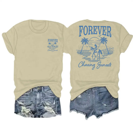 Forever Chasing Sunsets Retro Tshirts Ocean Beach Short Sleeve T-shirts Men Women Fashion Vintage Summer Vibes Casual Streetwear