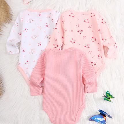 3PCS Baby girl onesie New style baby girl clothes Spring/Autumn long-sleeved onesie Cotton fabric Suitable for 0-9months