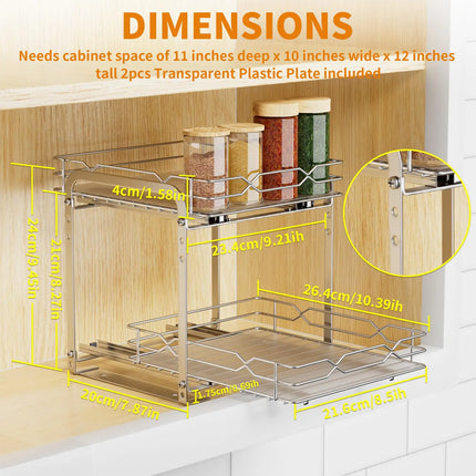 Adjustable 2 Tier Spice Rack Organizer for Cabinet Heavy Duty Pull out Vertical Shelf for inside Kitchen Cabinet Height