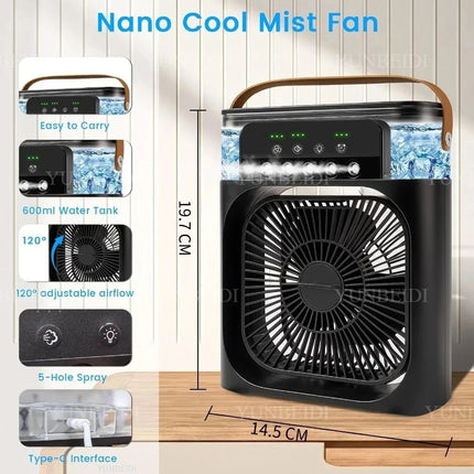 Three-in-one Fan Air Conditioner LED Light Portable Humidifier Air Conditioner Fan 3/100 Speed Outdoor Travel Spray Ice-cold Fan