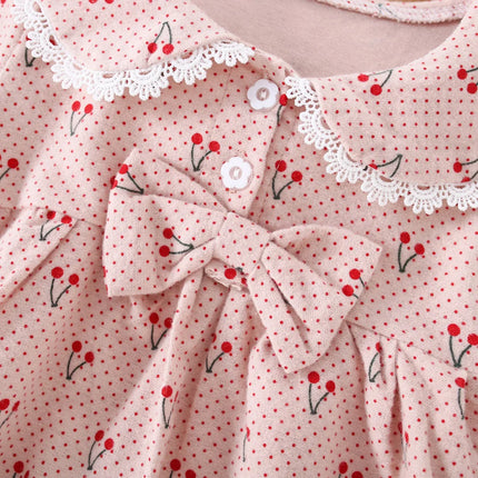 Spring and Autumn New Children's Skirt 0-3 Year Old Baby Girl Cartoon Cherry Fresh Dress Bow Decoration Collar Top